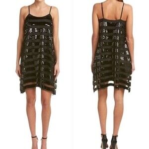 ALI & JAY Black Sequin Stripe Trapeze Swing Tank Dress, Size XS NWOT